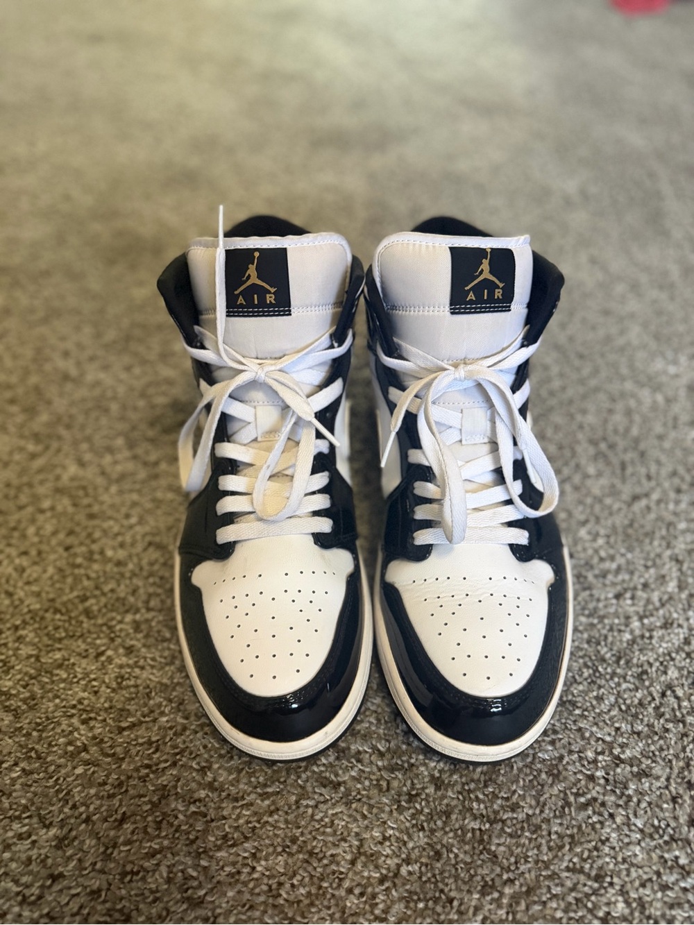 Jordan Men’s High-Top Sneakers in White and Black with Gold Jumpman
